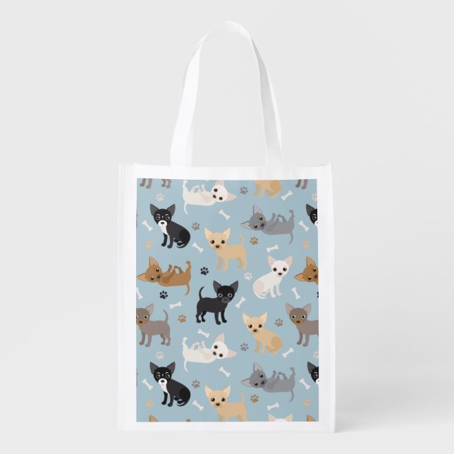 Chihuahua Bones and Paws Blue Grocery Bag (Front)