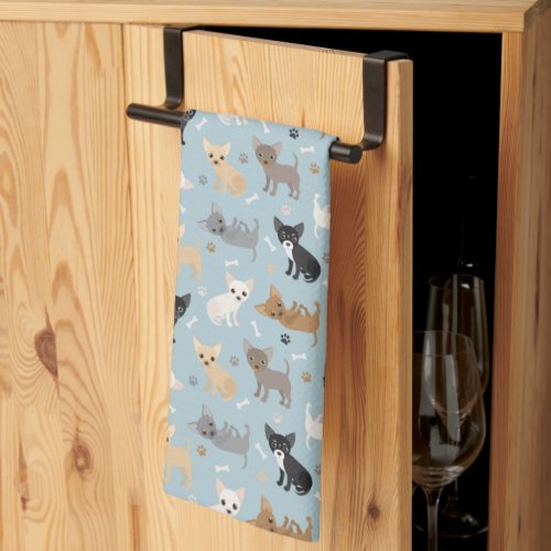 Chihuahua Bones and Paws Blue Kitchen Towel