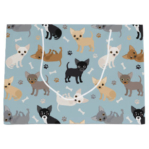 Chihuahua Bones and Paws Blue Large Gift Bag