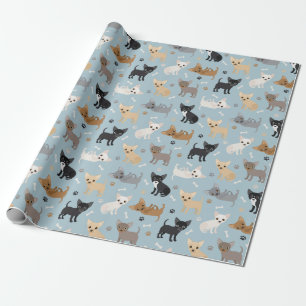 Chihuahua Bones and Paws Blue Wrapping Paper