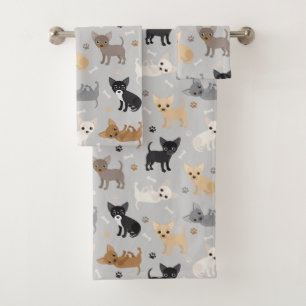 Chihuahua Bones and Paws Gray Bath Towel Set