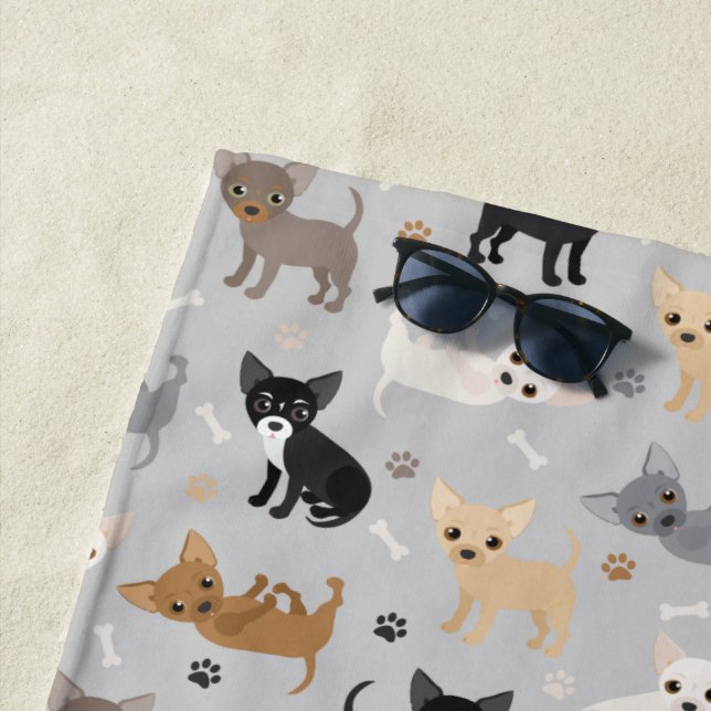 Chihuahua Bones and Paws Gray Beach Towel (In Situ)