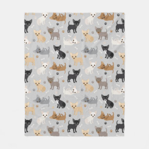 Chihuahua Bones and Paws Gray Fleece Blanket