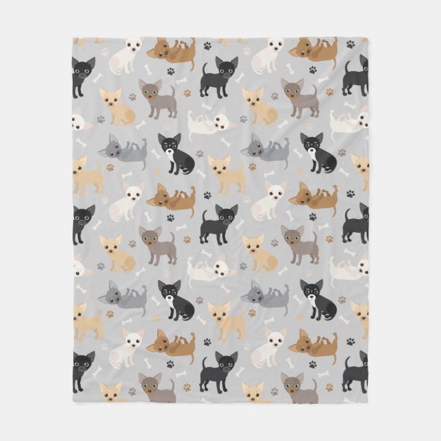 Chihuahua Bones and Paws Gray Fleece Blanket (Front)
