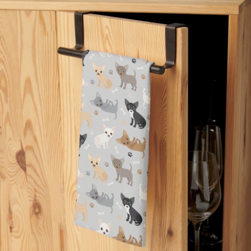 Chihuahua Bones and Paws Gray Kitchen Towel