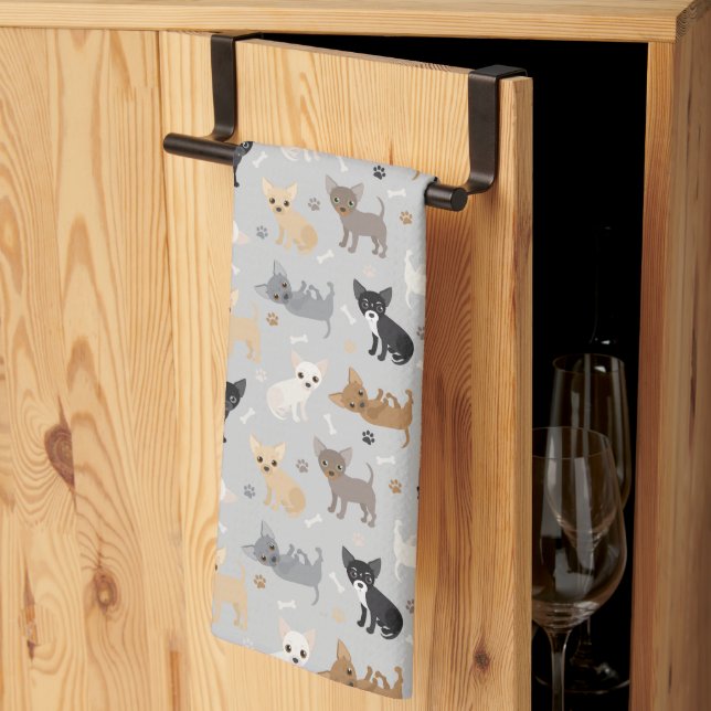 Chihuahua Bones and Paws Gray Kitchen Towel (Thirds Fold)