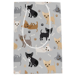 Chihuahua Bones and Paws Gray Medium Gift Bag