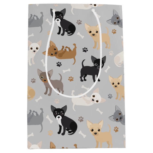 Chihuahua Bones and Paws Gray Medium Gift Bag (Front)