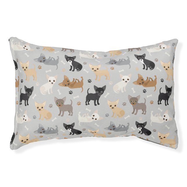 Chihuahua Bones and Paws Gray Pet Bed (Front)