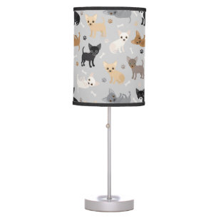 Chihuahua Bones and Paws Gray Table Lamp