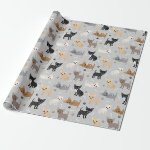 Chihuahua Bones and Paws Gray Wrapping Paper
