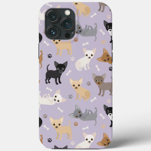 Chihuahua Bones and Paws Purple iPhone 13 Pro Max Case