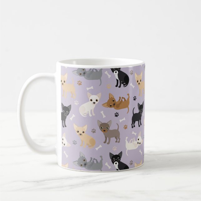 Chihuahua Bones and Paws Purple Coffee Mug (Left)