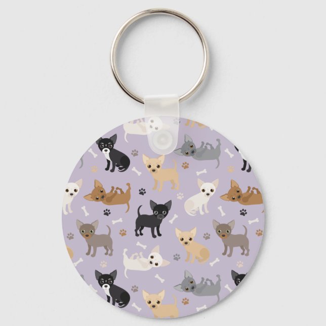 Chihuahua Bones and Paws Purple Keychain (Front)