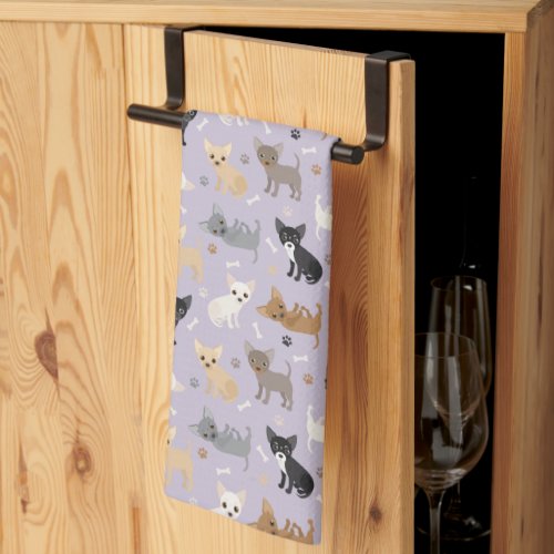 Chihuahua Bones and Paws Purple Kitchen Towel