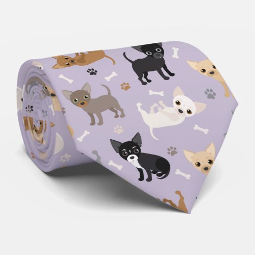 Chihuahua Bones and Paws Purple Neck Tie