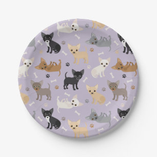 Chihuahua Bones and Paws Purple Paper Plates
