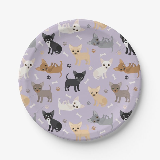 Chihuahua Bones and Paws Purple Paper Plates (Front)