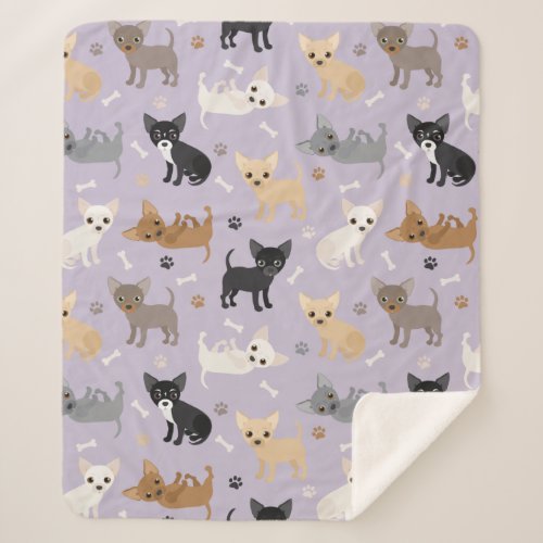 Chihuahua Bones and Paws Purple Sherpa Blanket