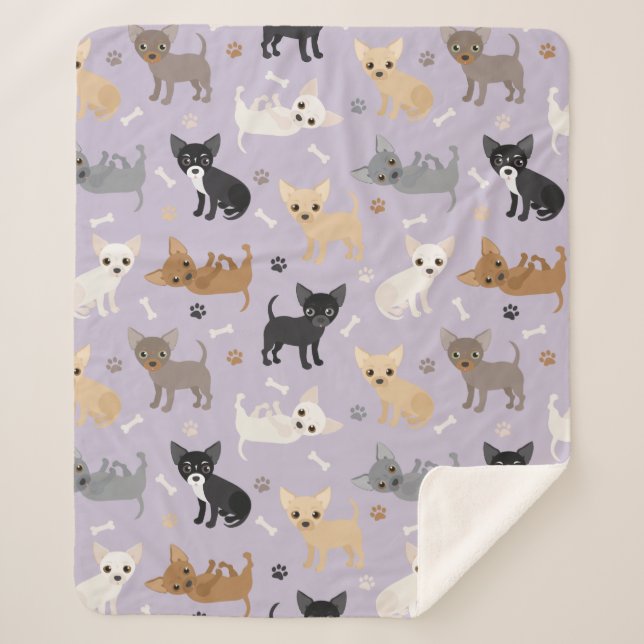 Chihuahua Bones and Paws Purple Sherpa Blanket (Front)