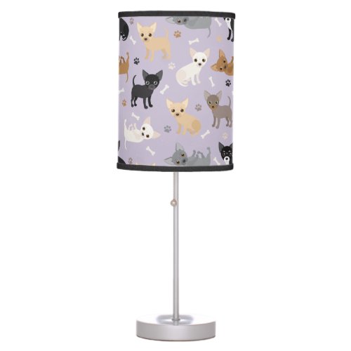 Chihuahua Bones and Paws Purple Table Lamp