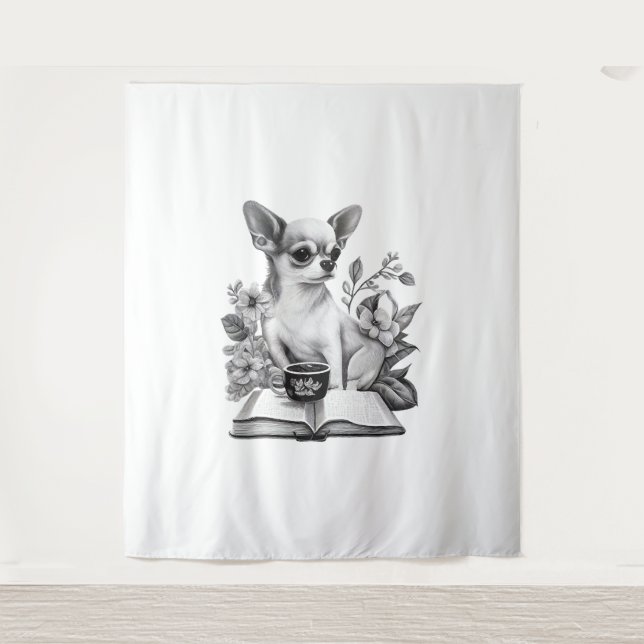 Chihuahua  Book  Coffee  Tea  Reading   Tapestry (Front)