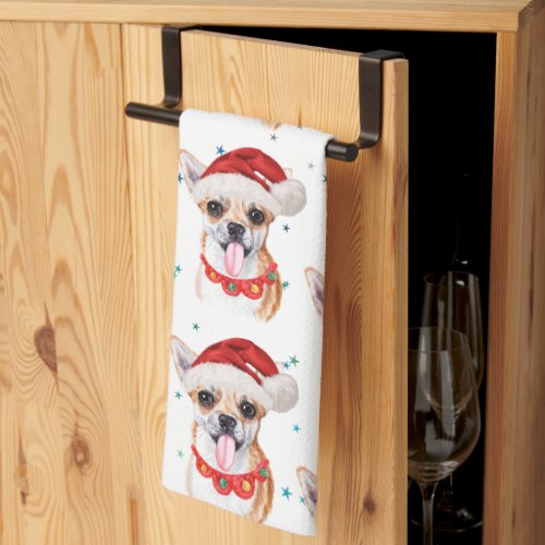 Chihuahua Breed Watercolor Dog Pattern Christmas Kitchen Towel