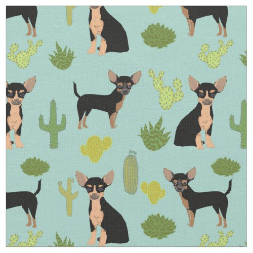 Chihuahua cactus dogs light blue fabric