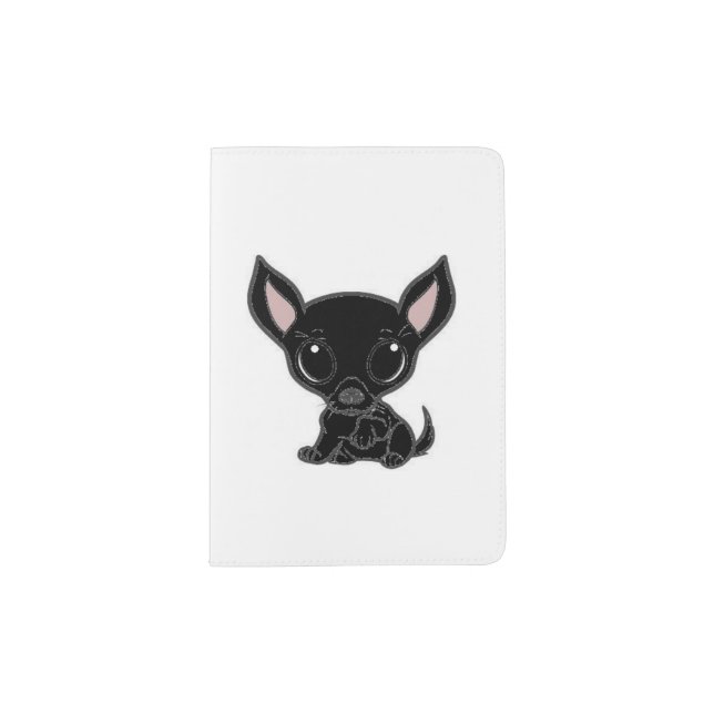 chihuahua cartoon black passport holder (Front)