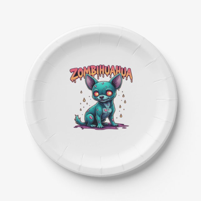Chihuahua Chi Chichi Chiwawa Zombie Dog Halloween  Paper Plates (Front)