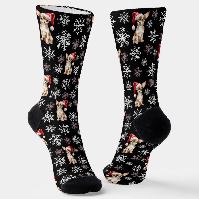 Chihuahua Chi Dog in Santa Hat Black Socks (Angled)