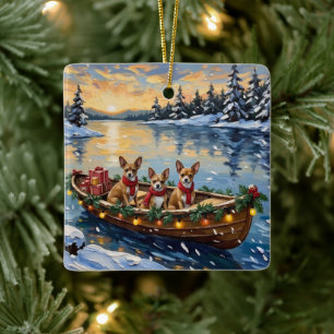 Chihuahua Christmas Boat Holiday Ceramic Ornament