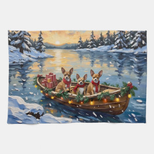Chihuahua Christmas Boat Holiday Kitchen Towel