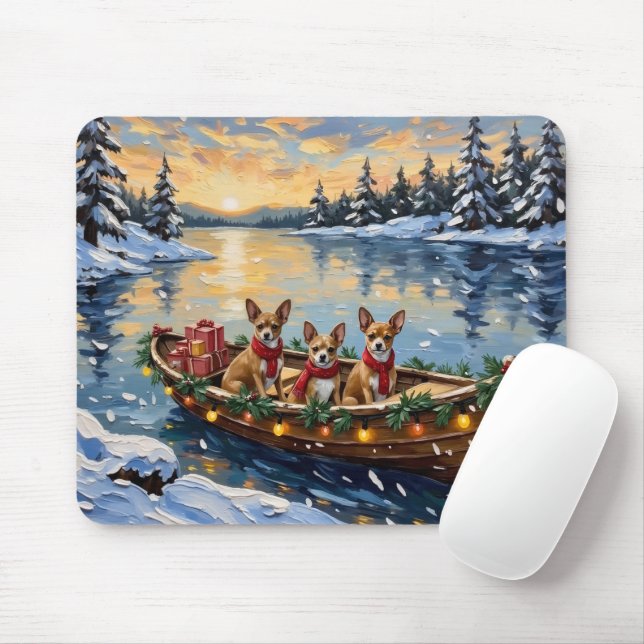 Chihuahua Christmas Boat Holiday Mouse Pad (With Mouse)