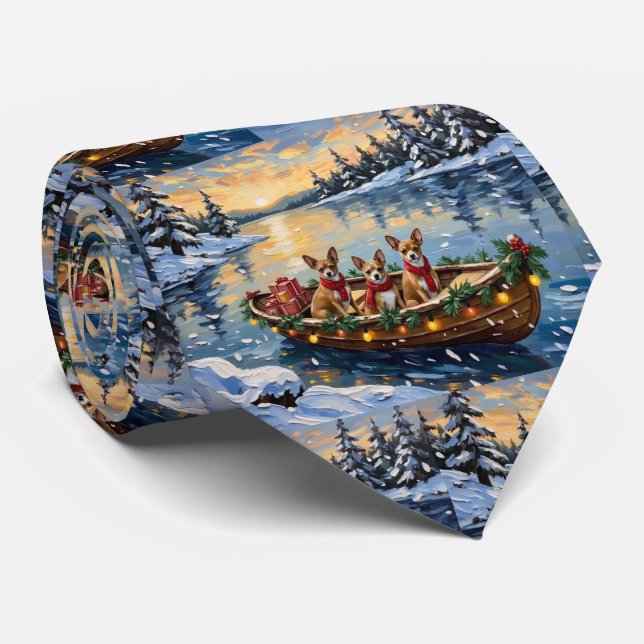 Chihuahua Christmas Boat Holiday Neck Tie (Rolled)
