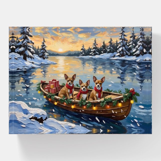 Chihuahua Christmas Boat Holiday Paperweight (Front)
