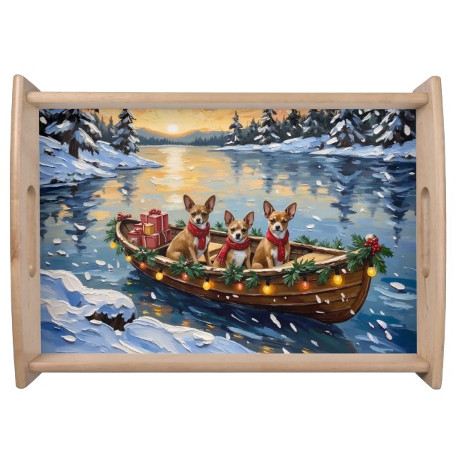Chihuahua Christmas Boat Holiday Serving Tray (Front)