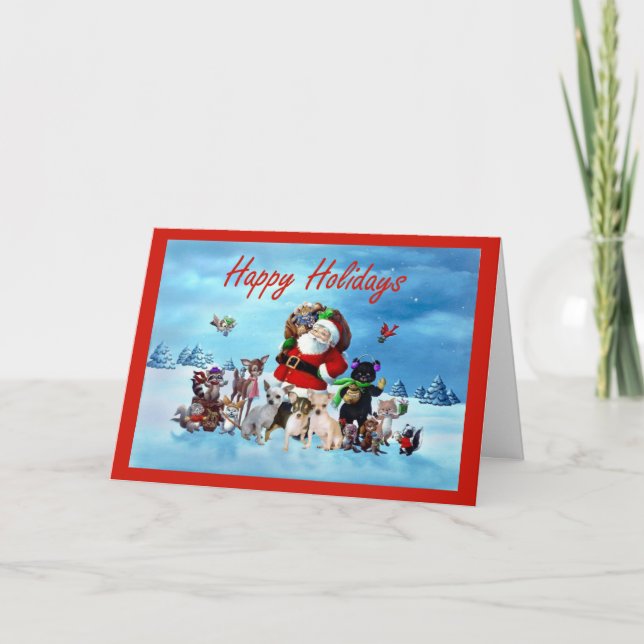 Chihuahua Christmas Card Santa and Animals (Front)