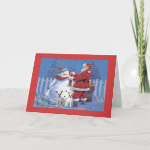 Chihuahua Christmas Card Santa and Snowman