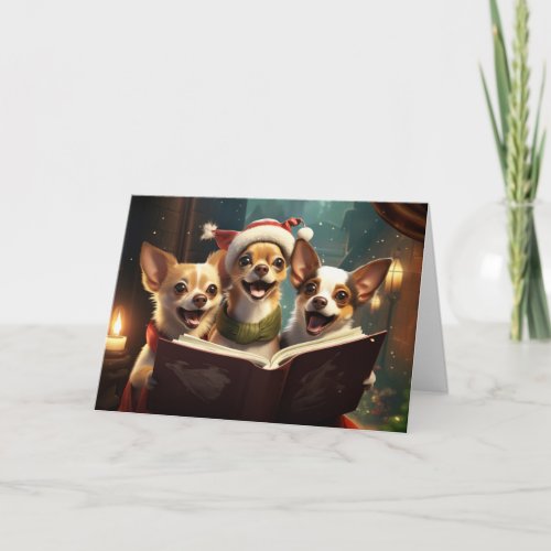 Chihuahua Christmas Carolers Fun Holiday Card