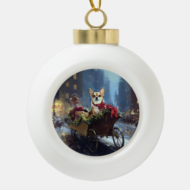 Chihuahua Christmas Ceramic Ball Christmas Ornament (Front)