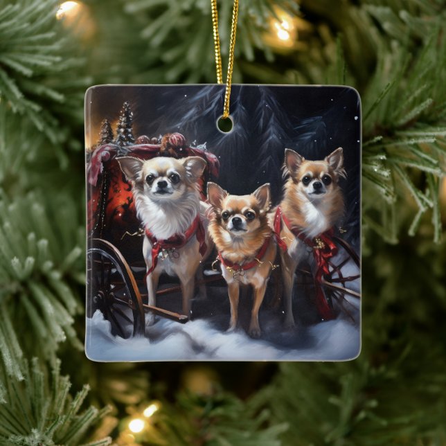 Chihuahua Christmas Ceramic Ornament (Tree)