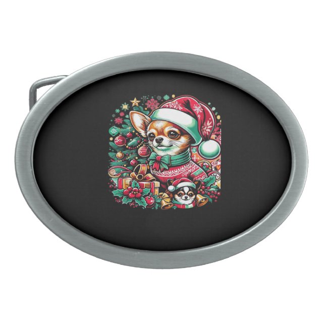 Chihuahua Christmas Cheer! Classic T-Shirt Belt Buckle (Front)