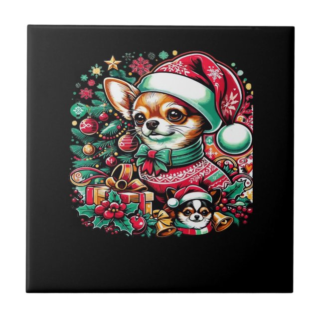Chihuahua Christmas Cheer! Classic T-Shirt Ceramic Tile (Front)
