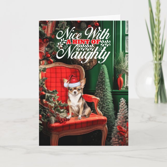 Chihuahua Christmas Dog Naughty or Nice Holiday Card (Front)