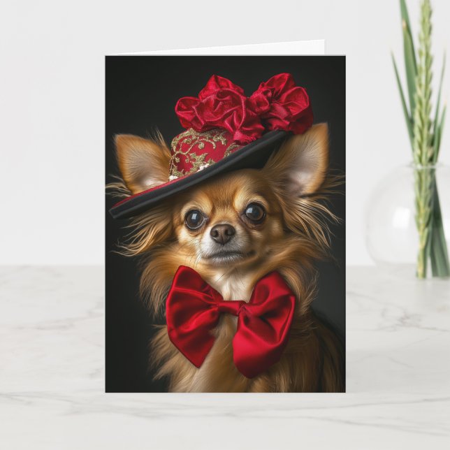 Chihuahua Christmas Elegant Victorian Dog Holiday Card (Front)