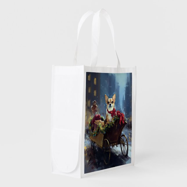chihuahua Christmas Festive Season Grocery Bag (Front Side)