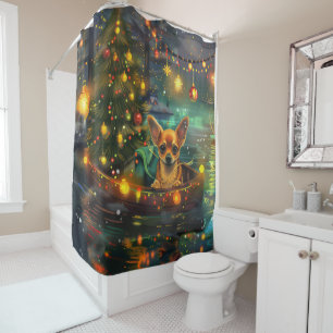 Chihuahua Christmas Festive Voyage Shower Curtain