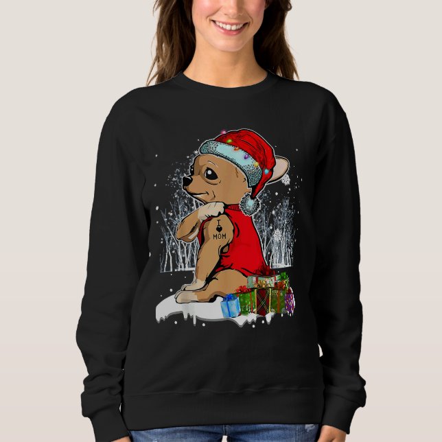 Chihuahua Christmas I Love Mom Tattoo Xmas Pajama Sweatshirt (Front)