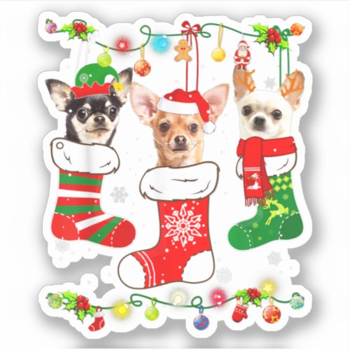 Chihuahua Christmas Lights Gift Funny Xmas Dog Lov Sticker